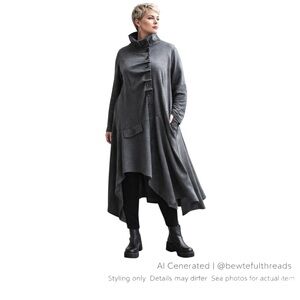 UBU Escape Canada 1X Grey Asymmetrical Drape Coat Architectural Jacket